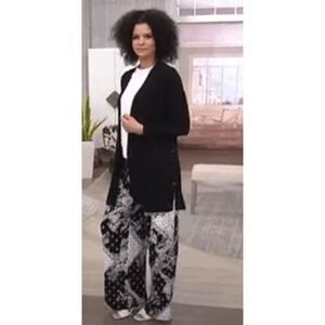 Susan Graver Womens 2X Liquid Knit Palazzo Pants Black White‎ Print Wide Leg NWT